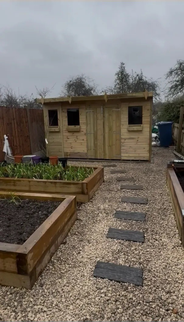 Timber garden workshop and raised beds built by CV Carpentry & Construction